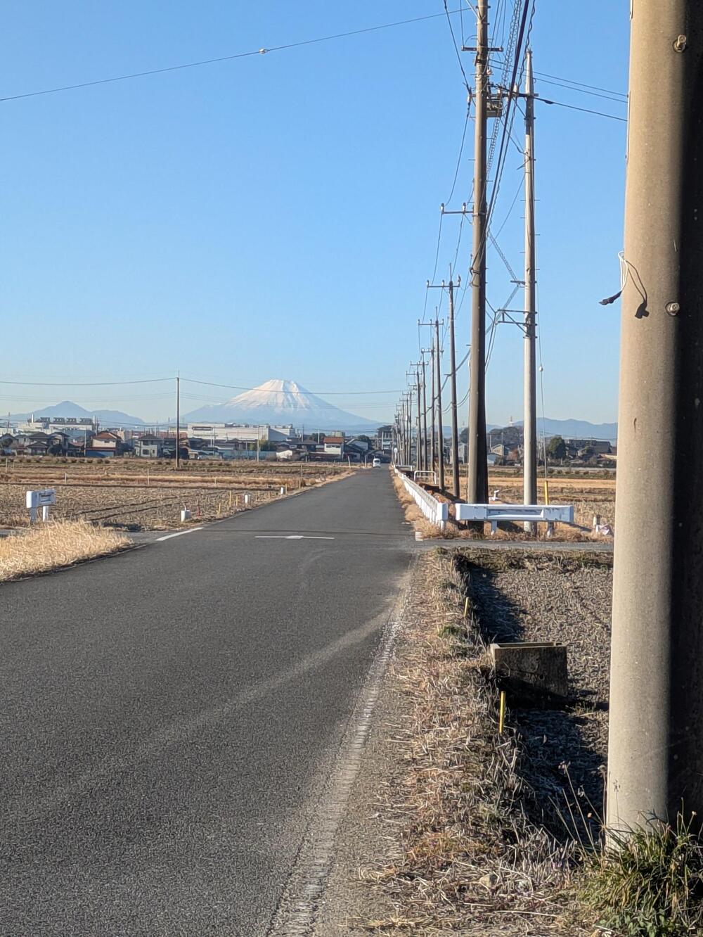 南畑付近　2024年12月　早朝のマラソンコースで、電柱が富士山に向けて続き、抜け感が素晴らしいです（堀川政昭さん（市内在住）撮影）