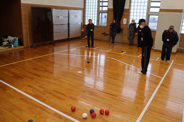 ボッチャを楽しむ高齢者の写真