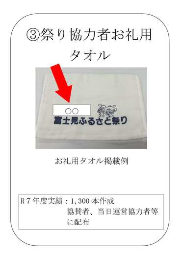 冠スポンサーロゴ掲載箇所参考画像３　お礼用タオル
